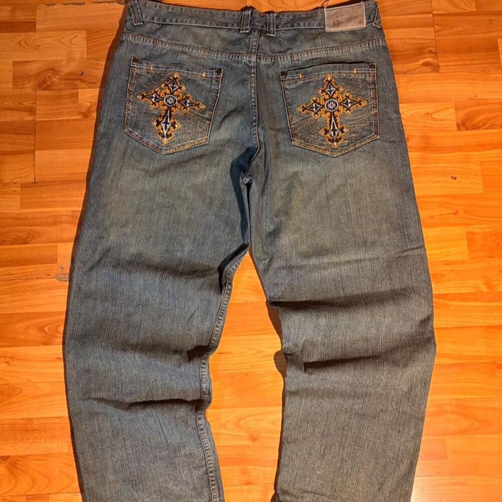 Vintage Jinzu Blue Cross Design Denim Jeans Size 40 Streetwear Pants